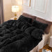 Plush Fluffy Duvet Cover Oeko-Tex Certified Luxury Ultra Soft Shaggy Crystal Velvet Bedding Set 3 Pieces(1 Duvet Cover + 2 Pillow Shams) Zipper Closure(Queen, Black)