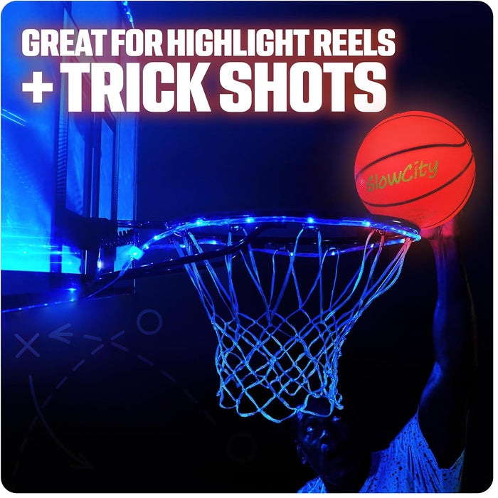 Glow in the Dark Basketball for Teen Boy - Glowing Red Basket Ball, Light up LED Toy for Night Ball Games - Sports Stuff & Gadgets for Kids Age 8 Years Old and Up