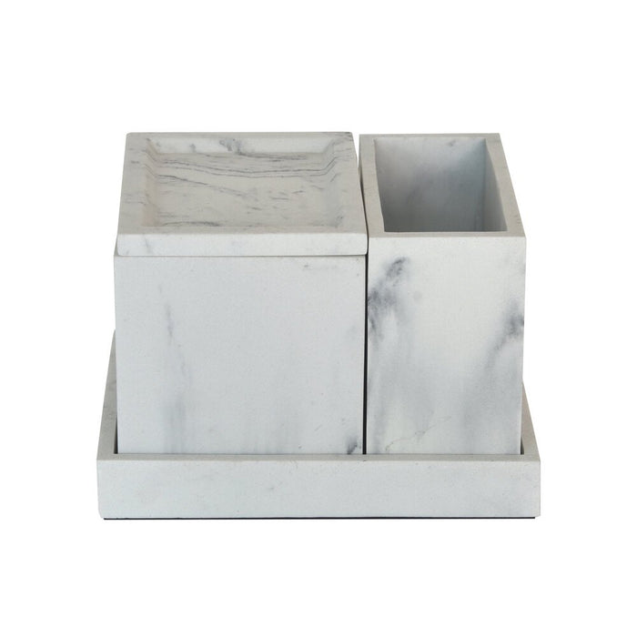 Better Homes & Gardens Faux Marble 4 Piece Vanity Organizer Set with Magnetic Side, White