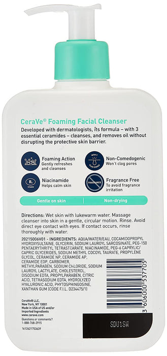 Foaming Facial Cleanser | Daily Face Wash for Oily Skin with Hyaluronic Acid, Ceramides, and Niacinamide| Fragrance Free Paraben Free | 16 Fluid Ounce