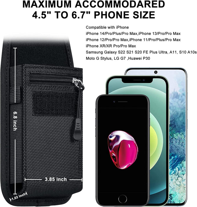 Phone Holster Fits Iphone 14 11 12 13 Pro Max 8 7 6 plus Samsung Galaxy S21 S20 FE plus Ultra S10E S9 A32 A12 A13 A11 A10E A02S Nylon Cell Pouch Zipper Storage Pocket Holder