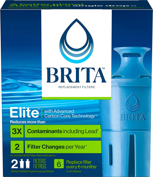 Elite Water Filter Replacements for Pitchers and Dispensers, Reduces 99% of Lead from Tap Water, Lasts 6 Months, 2 Count