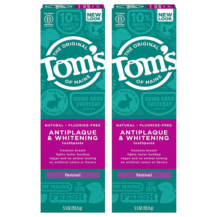 Fluoride-Free Antiplaque & Whitening Natural Toothpaste, Peppermint, 5.5 Oz. 2-Pack (Packaging May Vary)