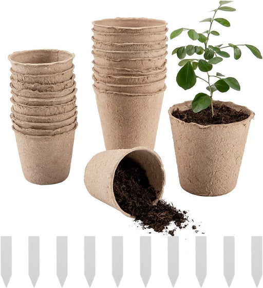 50 Pcs Peat Pots, Biodegradable Eco-Friendly Plant Seedling Starters Kit, Seed Germination Trays with 10 Plant Markers for Vegetable Tomato Saplings & Herb Seed Germination
