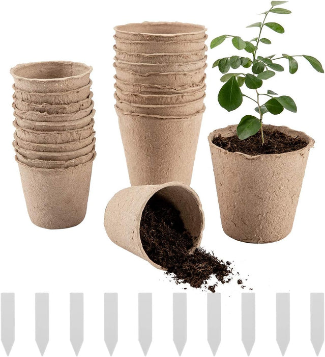 50 Pcs Peat Pots, Biodegradable Eco-Friendly Plant Seedling Starters Kit, Seed Germination Trays with 10 Plant Markers for Vegetable Tomato Saplings & Herb Seed Germination