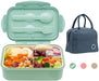 Bento Boxes for Adults, 1100 ML Bento Lunch Box for Kids Childrens with Utensils, Insulated Lunch Bag, Durable for On-The-Go Meal, Bpa-Free and Food-Safe Materials(Green with Bag)