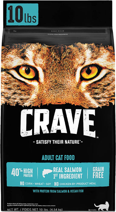 CRAVE Grain Free Indoor Adult High Protein Natural Dry Cat Food with Protein from Chicken & Salmon, 10 Lb. Bag
