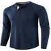 Mens Fashion Waffle T Shirts Henley Neck Solid Color Pullover Work Long Sleeve T-Shirt Blue 2XL