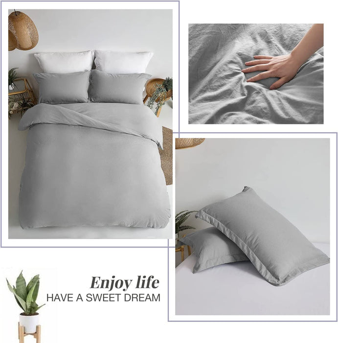 Duvet Cover Queen Size - Super Soft Gray Duvet Cover Set 3 Piece 100% Washed Microfiber Comforter Cover Set Bedding Set with Zipper Closure, 1 Duvet Cover 90X90 Inches and 2 Pillow Shams