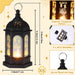 Mini Ramadan Candle Mubarak Lantern LED Eid Mubarak Lantern Moon Star Lights Moroccan Style Hanging Lantern for Home Patio Table Wedding Centerpiece Festival Decor (Black, 6 Pieces)