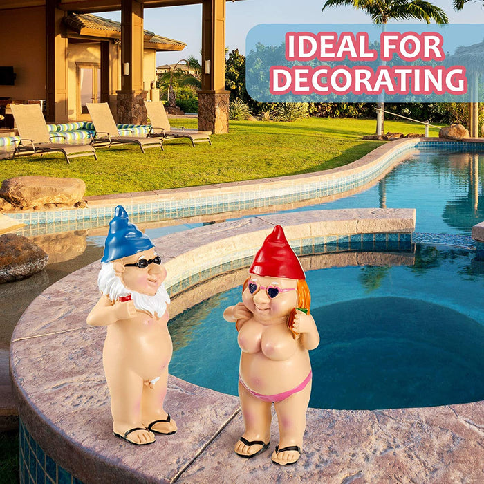 2 Pieces Naked Gnome Statue Garden Goblin-Art Decoration Peeing Gnome Naughty Garden Statue Fun Gnome Statue for Home Indoor or Outdoor Lawn Garden Decorations, Man and Woman（Stand Style）