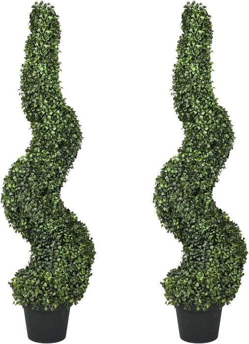 2 Pack Artificial Boxwood Topiary Tree, 4Ft Topiary Plants Potted Trees Decoration for Front Porch Home Living Room, Indoor/Outdoor Use