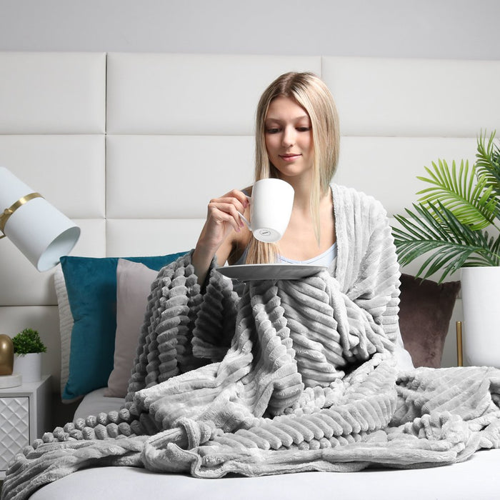 Cut Plush Fleece Throw Blanket - Super Soft Lightweight Fuzzy Luxury Bed Blanket for Sofa Couch Bed, Queen (90" X 90") Silver