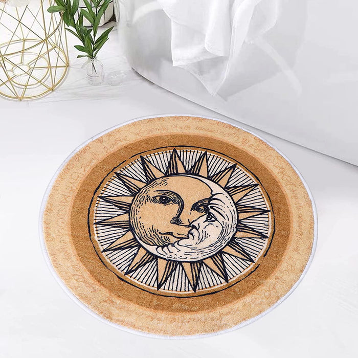 Sun and Moon round Rug,32X32 Inch Boho round Rug,Non-Slip Super Soft Creative Tribal Style Floor Carpet for Living Room Bedroom Bathroom Kids Room Home Decor Fuzzy Rug