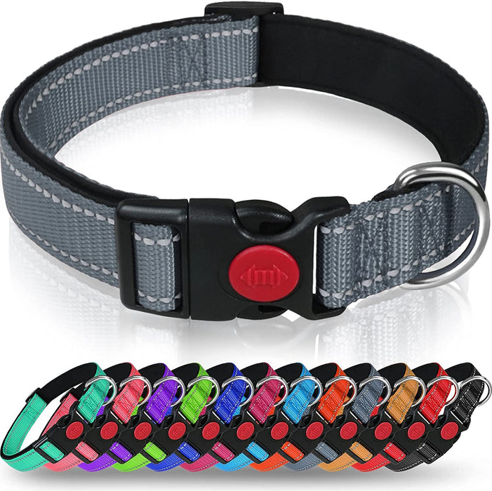 Reflective Dog Collar with Safety Locking Buckle, Adjustable Nylon Pet Collars for Extra Large Dogs, Red