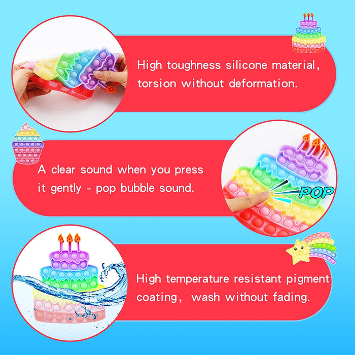 4 Pack Pop Fidget Toys, Its Poppers Bubble with Pop Sound Sensory Fidget Toy, Cake Popsicle Ice Cream Star for Kids and Adults Stress Relief, ADHD Autism Silicone Pressure Relieving Toys
