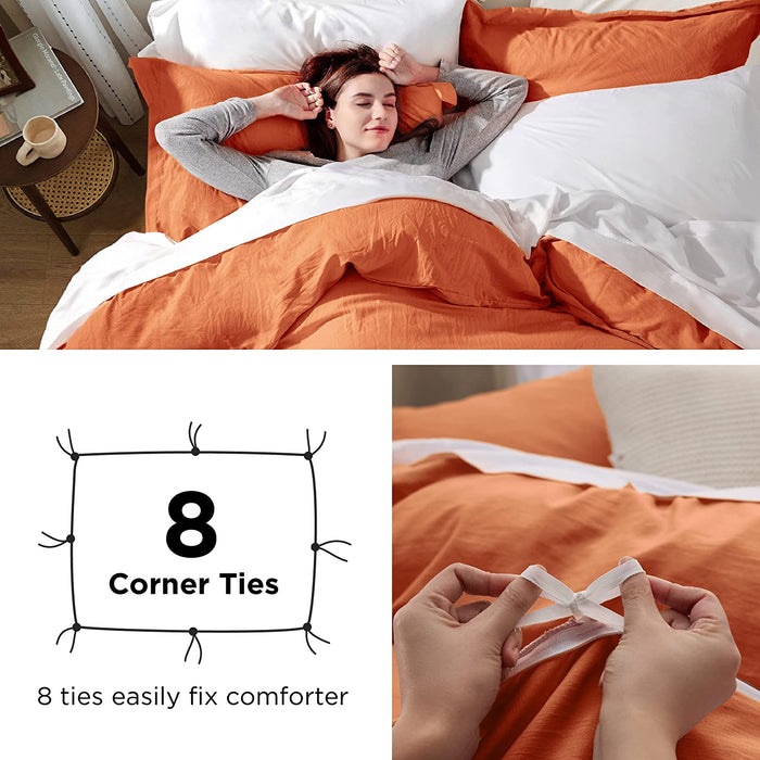 Bedsure Burnt Orange Duvet Cover Queen Size - Soft Prewashed Queen Duvet Cover Set, 3 Pieces, 1 Duvet Cover 90X90 Inches with Zipper Closure and 2 Pillow Shams