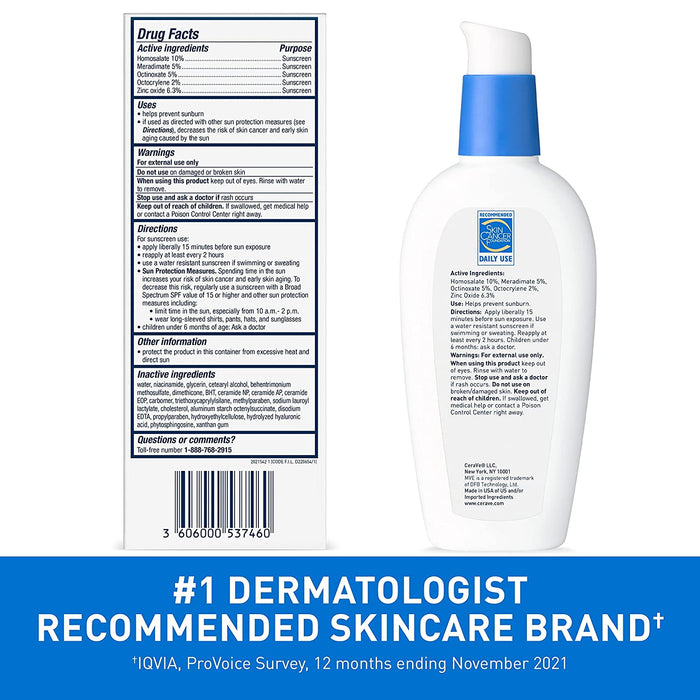 Cerave AM Facial Moisturizing Lotion SPF 30 | Oil-Free Face Moisturizer with Sunscreen | Non-Comedogenic | 3 Ounce
