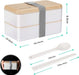 Bento Box 2 Tiers Lunch Box 1200ML Food Container Microwave Dishwasher Safe Bento Lunch Box with Cutlery Set for Adult, Kids and Student (White)