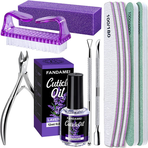 Nail Files and Buffers,  Nail Cuticle Remover Kit with Nail File, Nail Buffer, Nail Buffer Block, Cuticle Nipper, Cuticle Pusher, Cuticle Peeler. Nail Cuticle Oil Lavender for Nail Care