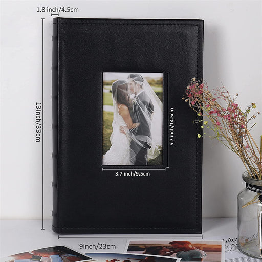 Photo Picture Album 4X6 300 Photos,Small Capacity Premium Leather Cover Wedding Family Photo Albums Holds 300 Horizontal Photos(Black)