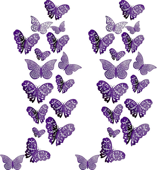 72 Pieces 3D Butterfly Wall Decals Sticker Wall Decal Decor Art Decorations Sticker Set 3 Sizes for Room Home Nursery Classroom Offices Kids Girl Boy Bedroom Bathroom Living Room Decor (Purple)