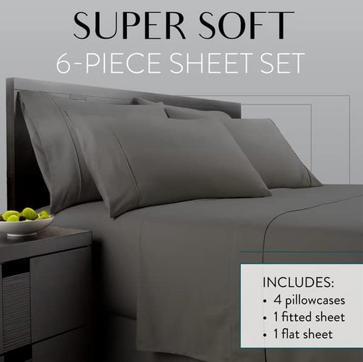 Grey Queen Size Bed Sheets Set - 6 Pc Soft Bedding & Pillowcases Set W/ Deep Pockets - Breathable, Wrinkle Free & Fade Resistant
