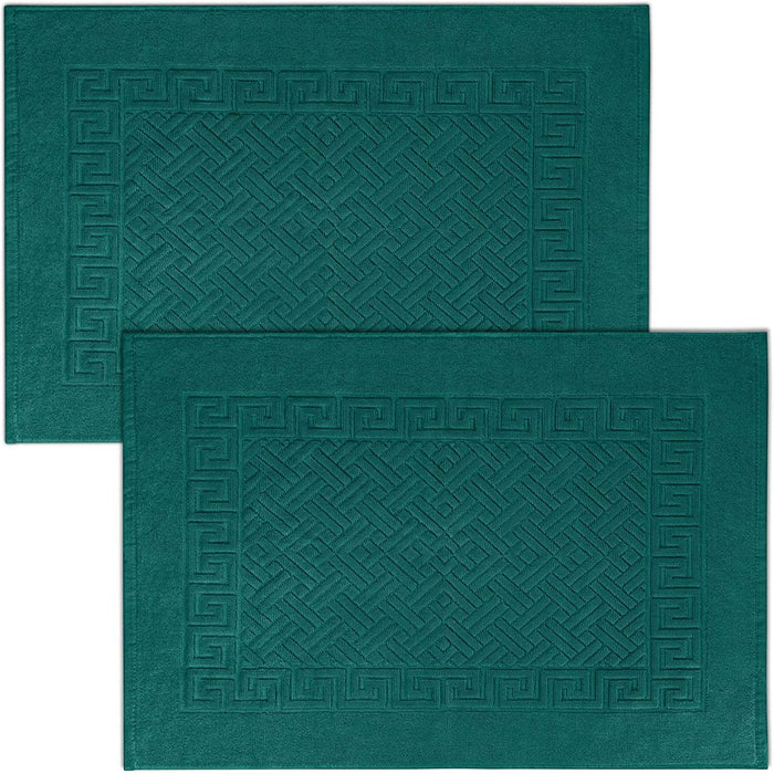 2 Towel Bath Mats, 100% Cotton Jacquard Design, 20 X 30 Inches, Teal Green