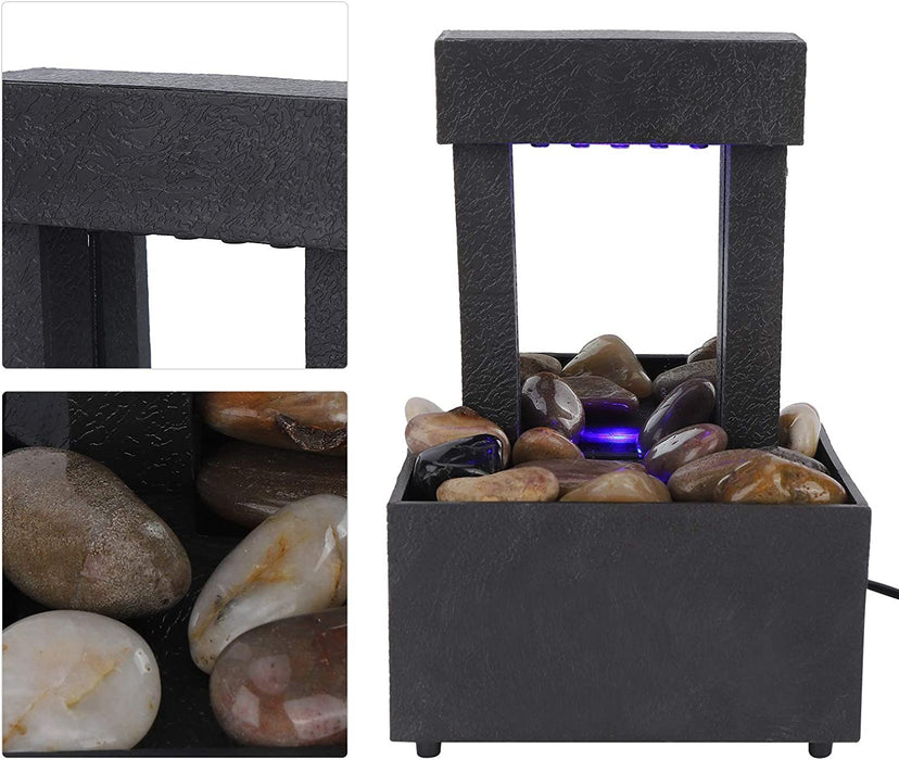 Desktop Fountain, USB LED Indoor Water Fountain Lighted Waterfall Tabletop Fountain with Stones for Office Home Decor