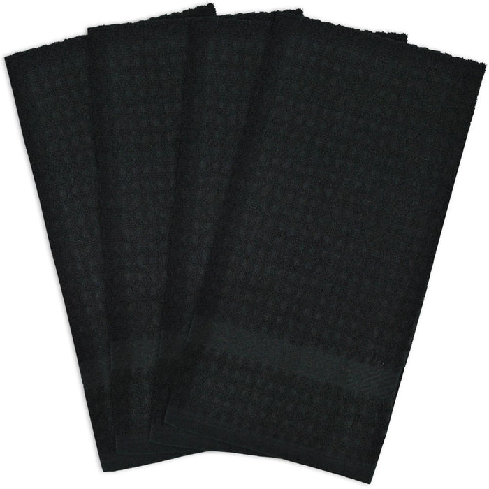 Solid Waffle Terry Kitchen Dishtowels, Set of 4, 26"X15", 100% Cotton, Multiple Colors