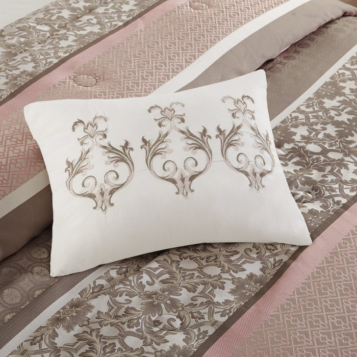 Mainstays 7-Piece Princeton Woven Jacquard Comforter Set, Blush Stripe, Full/Queen