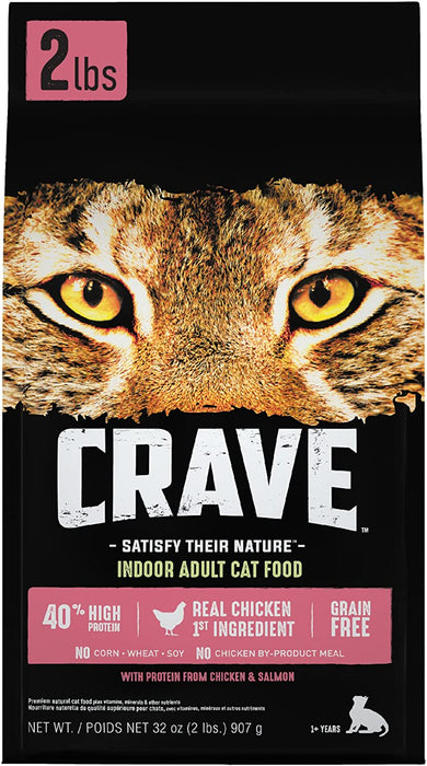CRAVE Grain Free Indoor Adult High Protein Natural Dry Cat Food with Protein from Chicken & Salmon, 10 Lb. Bag
