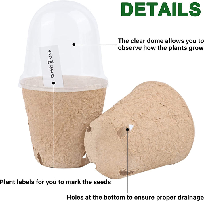 36 Set Plant Nursery Pots with Humidity Dome, Seed Starter Pots Biodegradable Peat Pots, Seedlings Planting Pots with Plant Labels for Indoor Outdoor Garden