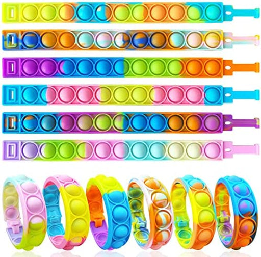 12PCS Push Pop Fidget Toy Fidget Bracelet, Durable and Adjustable, Multicolor Stress Relief Finger Press Bracelet for Kids and Adults ADHD ADD Autism