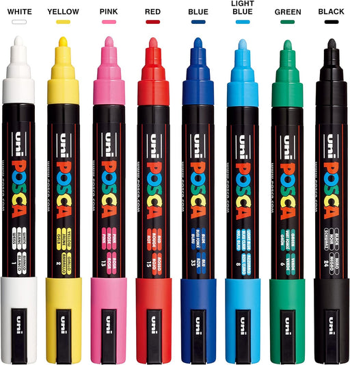 8 Posca Paint Markers, 5M Medium Markers with Reversible Tips, Marker Set of Acrylic Paint Pens | Posca Pens for Art Supplies, Fabric Paint, Fabric Markers, Paint Pen, Art Markers