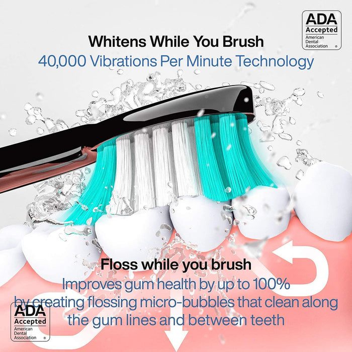 Aquasonic Black Series Ultra Whitening Toothbrush – ADA Accepted Power Toothbrush - 8 Brush Heads & Travel Case – 40,000 VPM Electric Motor & Wireless Charging - 4 Modes W Smart Timer