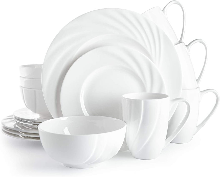 Infinity Bone China Dinnerware Set 16Pcs, round Plates (Soup Bowls, Dinner Plates, Salad Plates), Dinnerware Sets, Dinner Plates, Plates and Bowls Sets (Infinity)