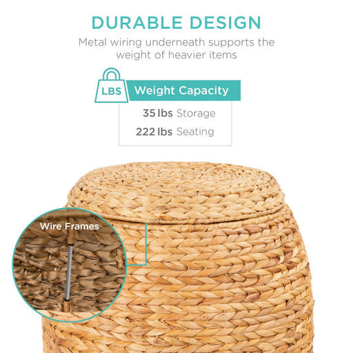 Vintage Multipurpose Hyacinth Storage Organizer Tote Basket W/ Lid - Natural