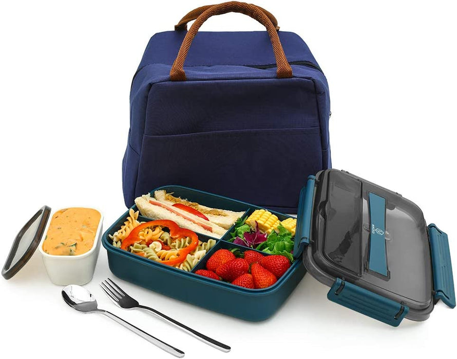 Bento Lunch Box Leak-Proof Eco-Friendly Bento Box Food Storage Containers with Sauce Jar and Stainless Spoon&Fork for Adults Women Men Kids