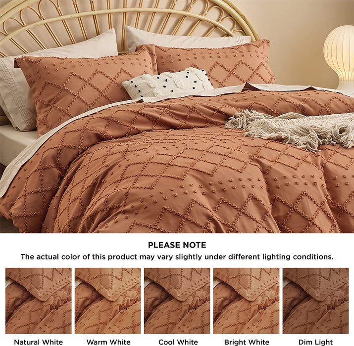 Bedsure Twin Duvet Cover Set - Duvet Cover Twin Size, Twin Bohobedding for All Seasons, 2 Pieces Embroidery Shabby Chic Home Bedding Duvet Cover Set (Burnt Orange, Twin, 68X90'')