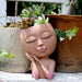 Smiley Face Flower Pot Head Planter for Indoor Outdoor Planter Resin Head Planter Pot with Drainage Hole Two Hand Hold Cute Face Succulent Pots with Closed Eyes for Garden Planter (Dark)