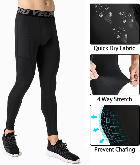 3 Pack Men'S Compression Pants Cool Dry Athletic Tights Sport Leggings with Pocket Baselayer for Running Football Yoga