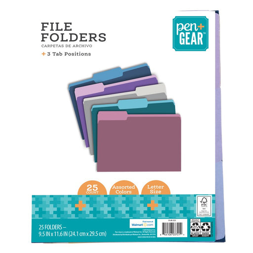 Pen+Gear Jewel Tone File Folders, Letter Size, Assorted Colors, 25 Count