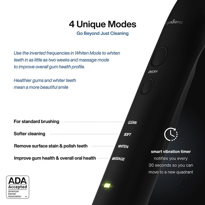 Aquasonic Black Series Ultra Whitening Toothbrush – ADA Accepted Power Toothbrush - 8 Brush Heads & Travel Case – 40,000 VPM Electric Motor & Wireless Charging - 4 Modes W Smart Timer