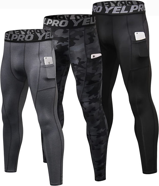3 Pack Men'S Compression Pants Cool Dry Athletic Tights Sport Leggings with Pocket Baselayer for Running Football Yoga