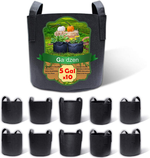 Gardzen 10-Pack 5 Gallon Grow Bags, Aeration Fabric Pots with Handles