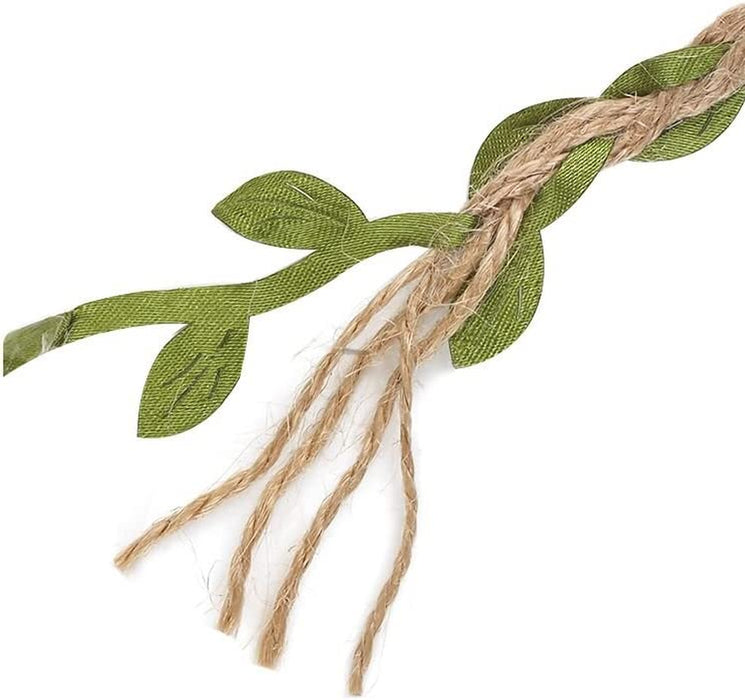 66Ft Natural Jute Twine, 5MM Burlap Leaf Ribbon with Artificial Vine Green Leaves for Wedding Home Garden Jungle Safari Party Decorations