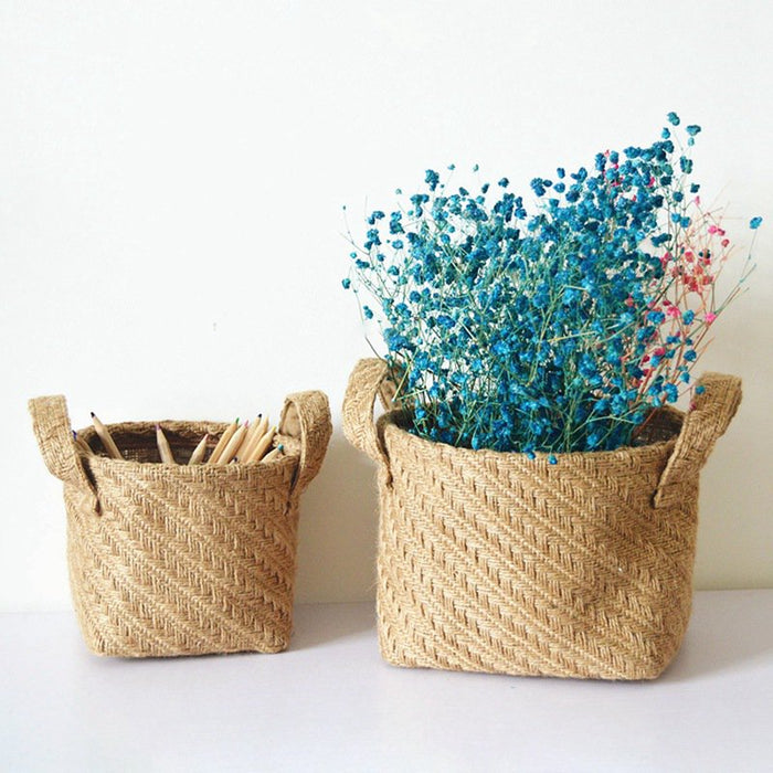 Household DIY Handmade Woven Storage Baskets Flower Pot Jute Cloth Sundries Holder Underwear Toy Container Storage Basket