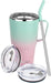 40Oz Insulated Tumbler with Handle,Stainless Steel Vacuum Mug with Lid and Straw,Maintains Cold and Heat for Hours,Sweat Proof/Leak Proof/Dishwasher Safe,Car Holder Cups-Green&Pink