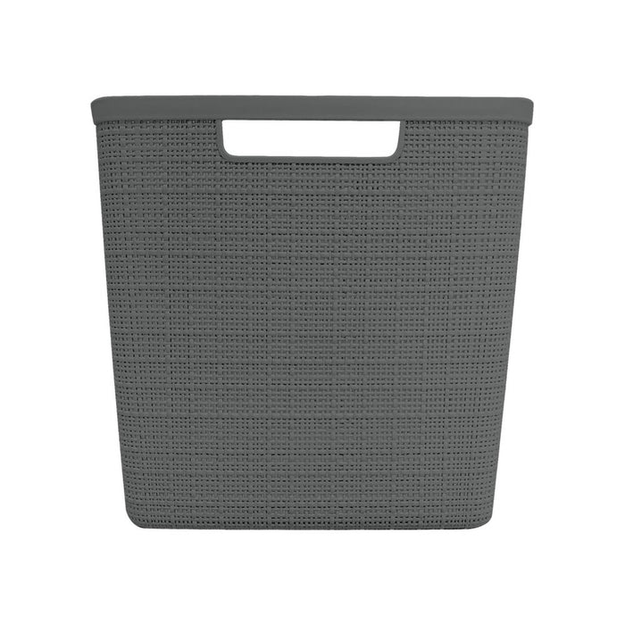Jute 11" Cube Basket, Resin Plastic Storage Bin, Grey Flannel